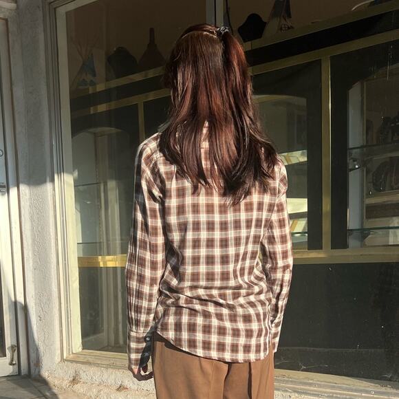 Nili Lotan Brown & White Plaid Button-Up Shirt Women’s Small - Picture 2 of 6